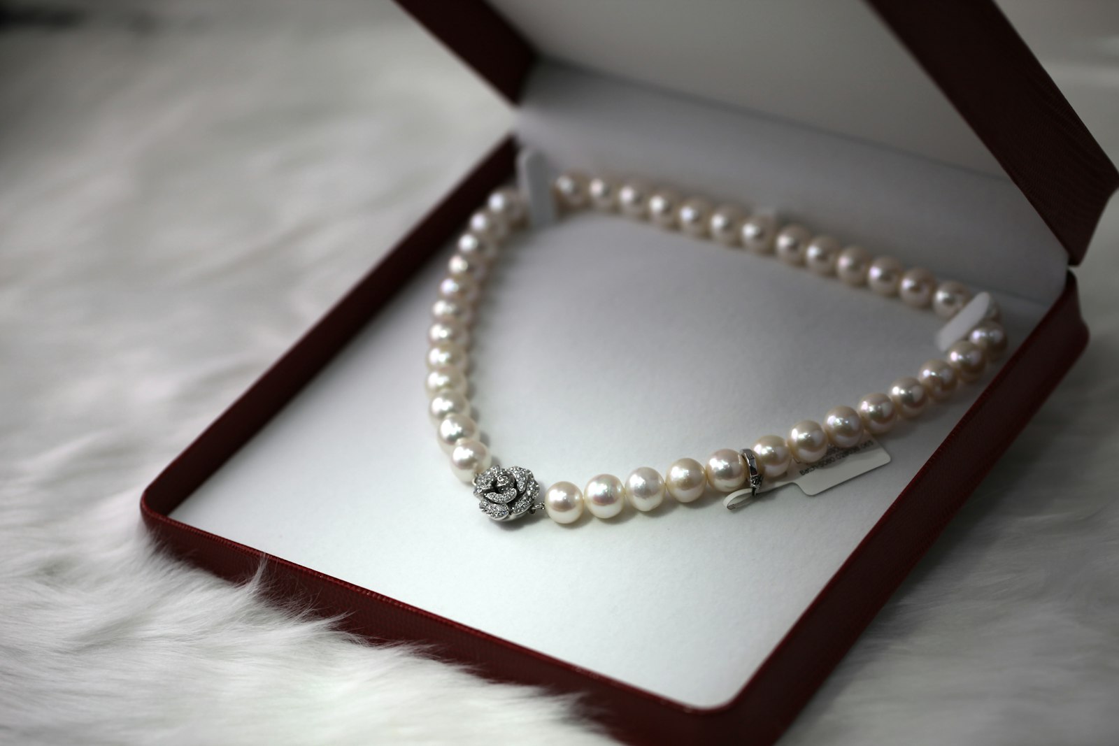 Collar de perlas en estuche de joyería